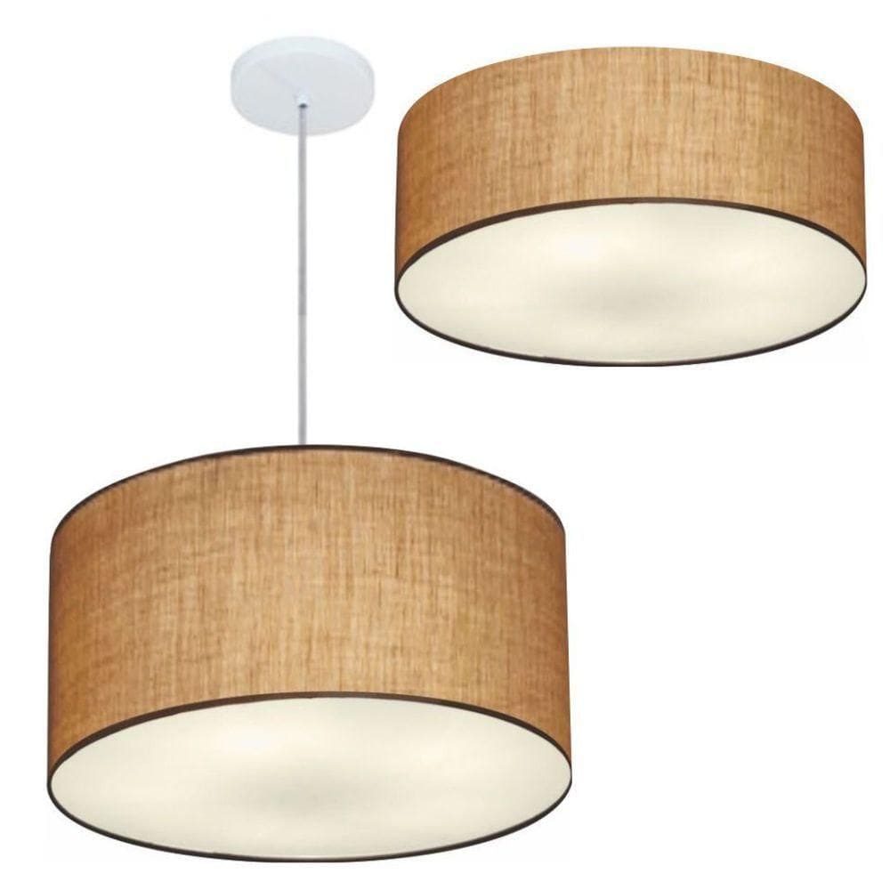 Kit Plafon Md-3014 Pendente Md-4049 Cúpula Em Tecido 50cm Palha - Bivolt