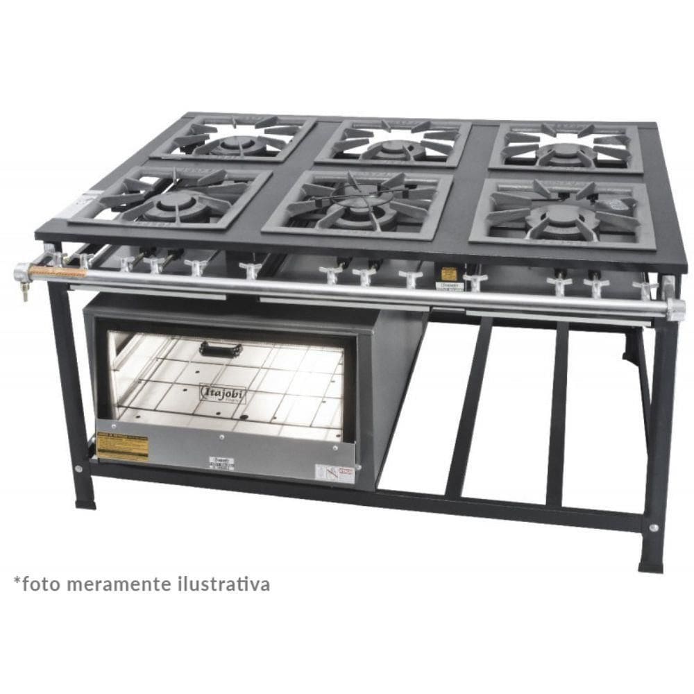 Fogão Industrial Tradicional 40x40 Baixa Pressão 6 Bocas com Forno Itajobi