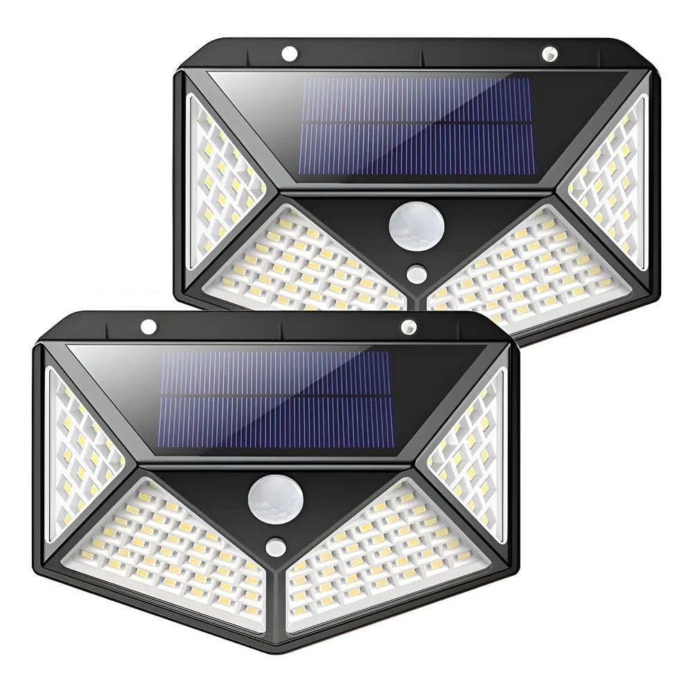 Kit 2 Luminária Solar Luz Arandela 100 Led A Prova D`Água Pr