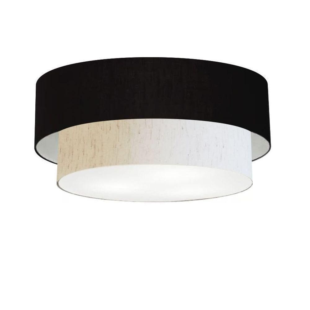 Plafon Duplo Cilíndrico Vivare Md-3021 Cúpula Em Tecido 80x60cm - Bivolt Preto-linho-bege 127/220v