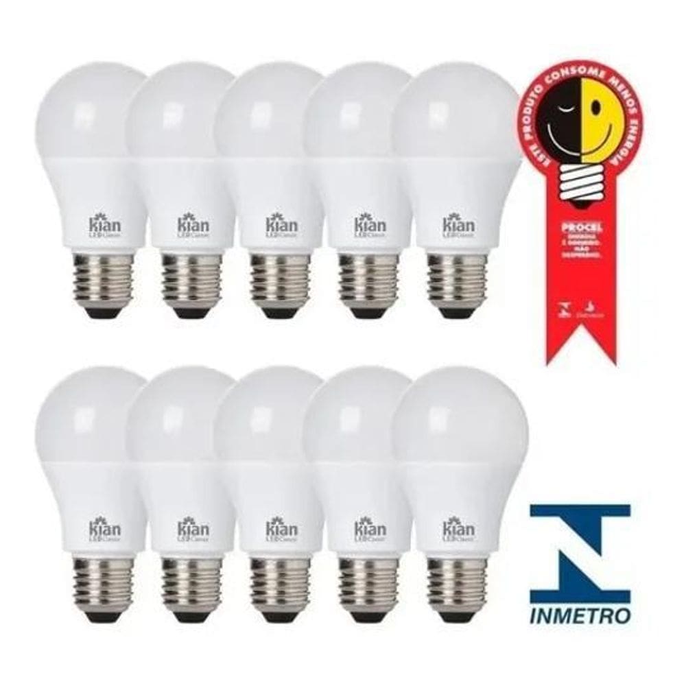 Kit 10 Lâmpada Bulbo Led 12W Branco Frio 6500K Kian Luz Bran