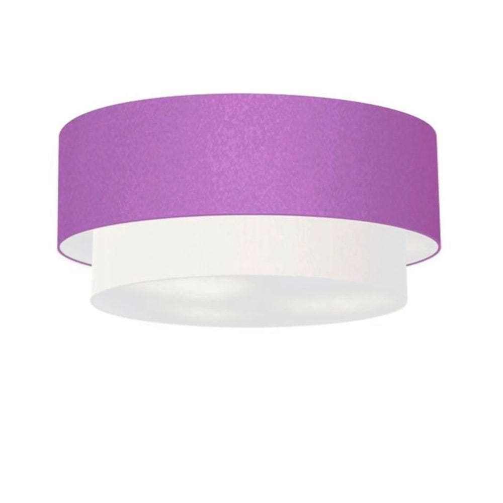 Plafon Duplo Cilíndrico Vivare Md-3065 Cúpula Tecido 80x70cm - Bivolt Lilás-branco 127/220v