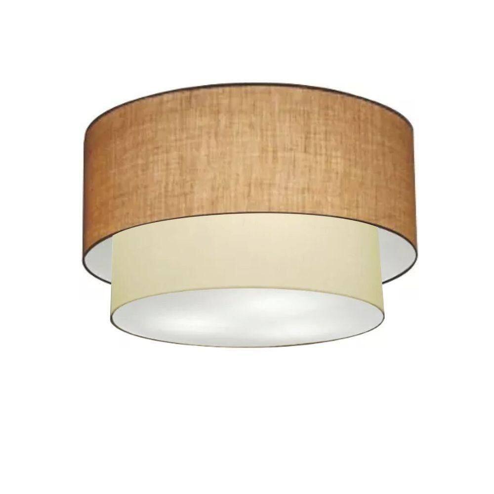 Plafon Duplo Cilíndrico Vivare Md-3045 Cúpula Em Tecido 40x35cm - Bivolt Palha-bege 127/220v