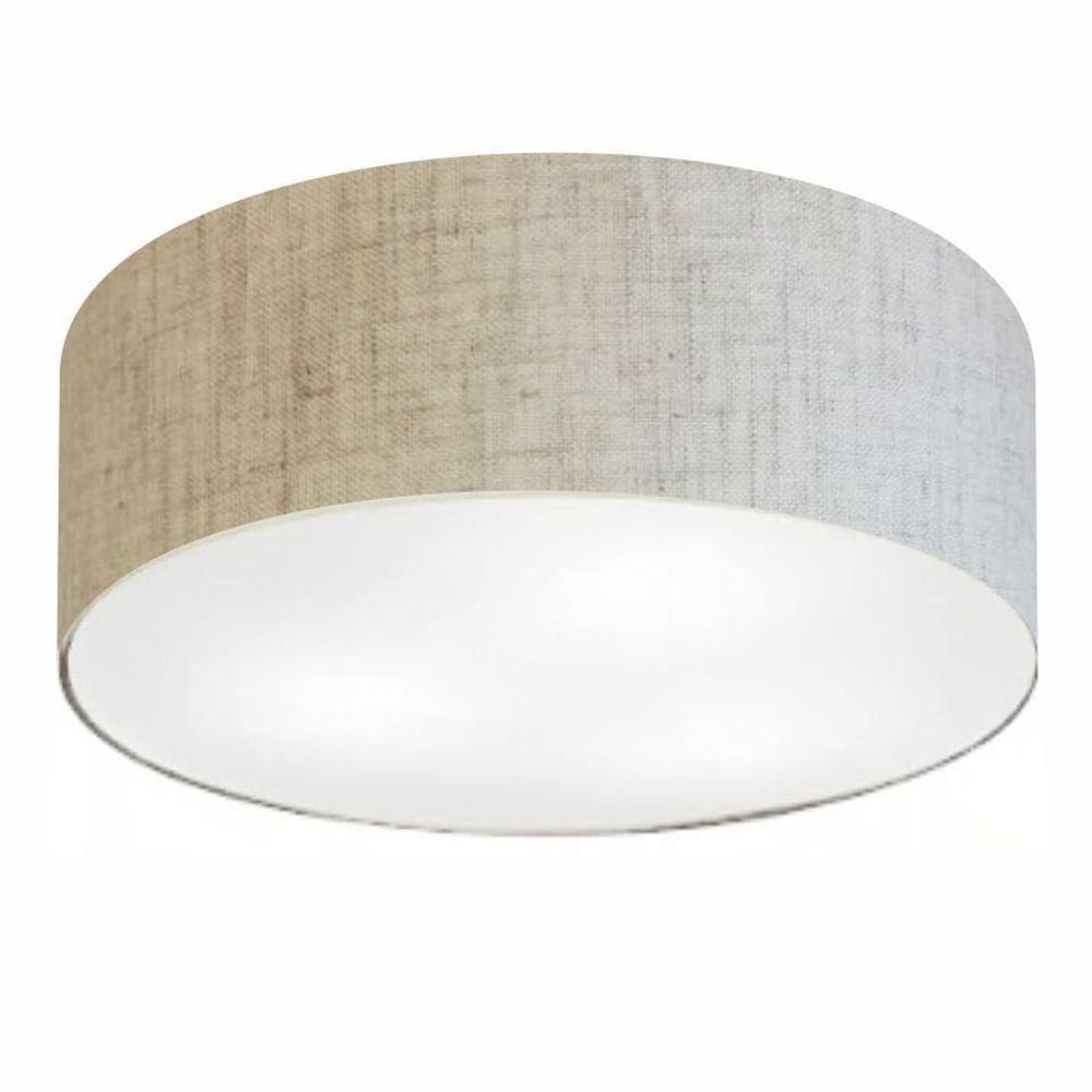 Plafon Cilíndrico Vivare Md-3049 Cúpula Em Tecido 70x15cm - Bivolt Rustico-bege 127/220v