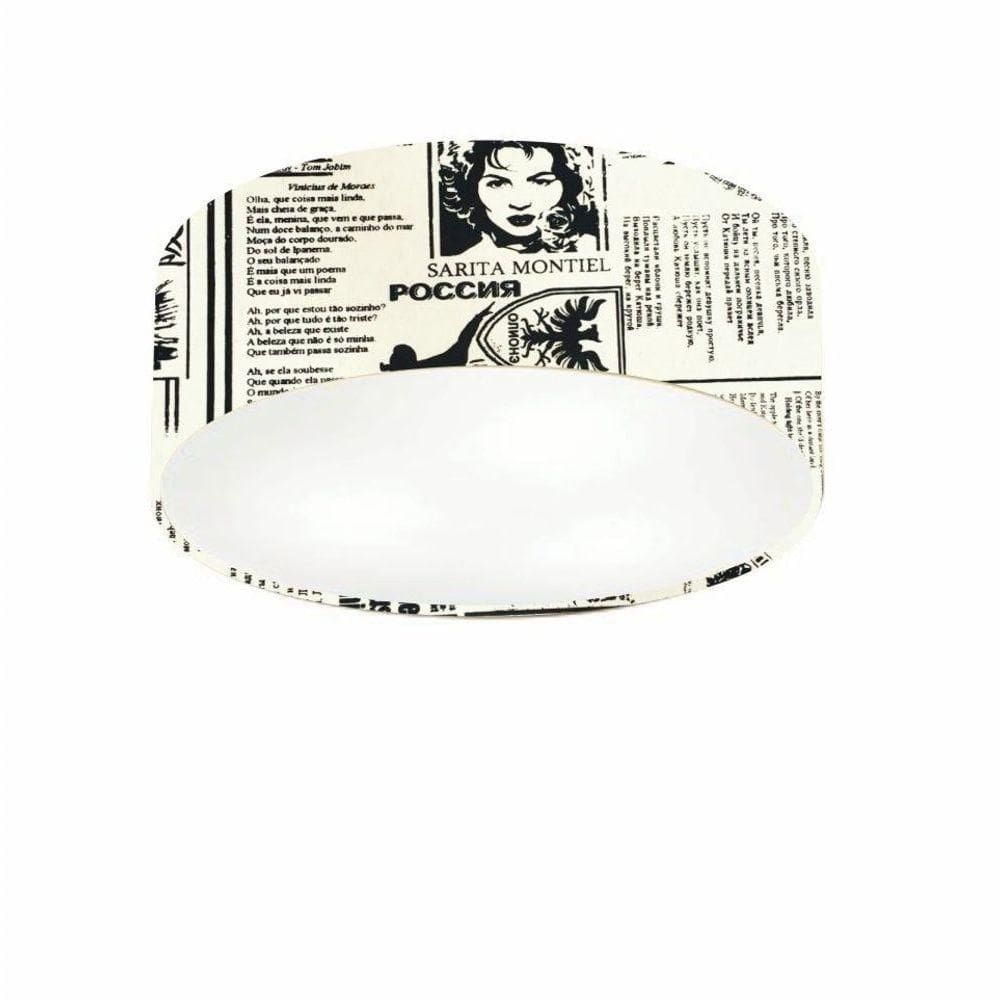 Plafon Cilíndrico Vivare Md-3046 Cúpula Em Tecido 35x12cm - Bivolt Estampado-jornal 127/220v