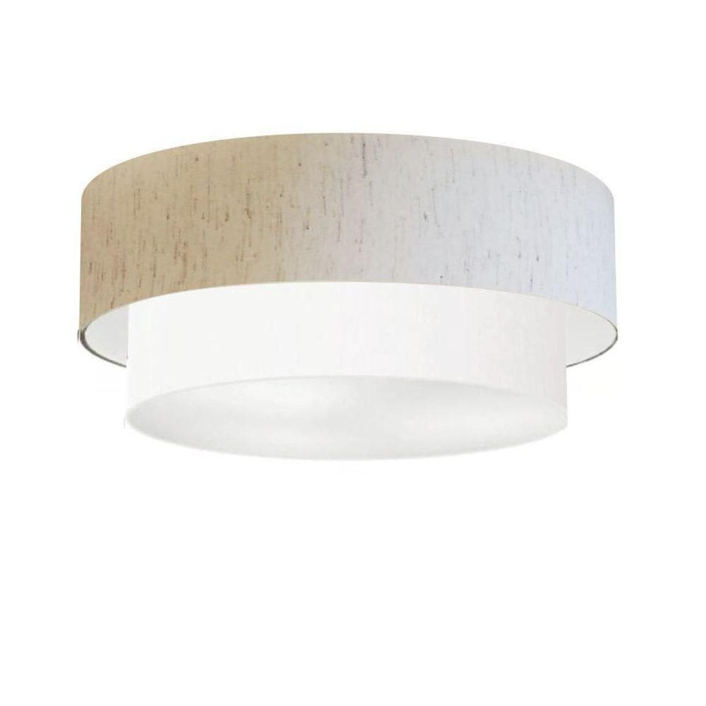 Plafon Duplo Cilíndrico Vivare Md-3065 Cúpula Em Tecido 80x70cm - Bivolt Linho-bege-branco 127/220v