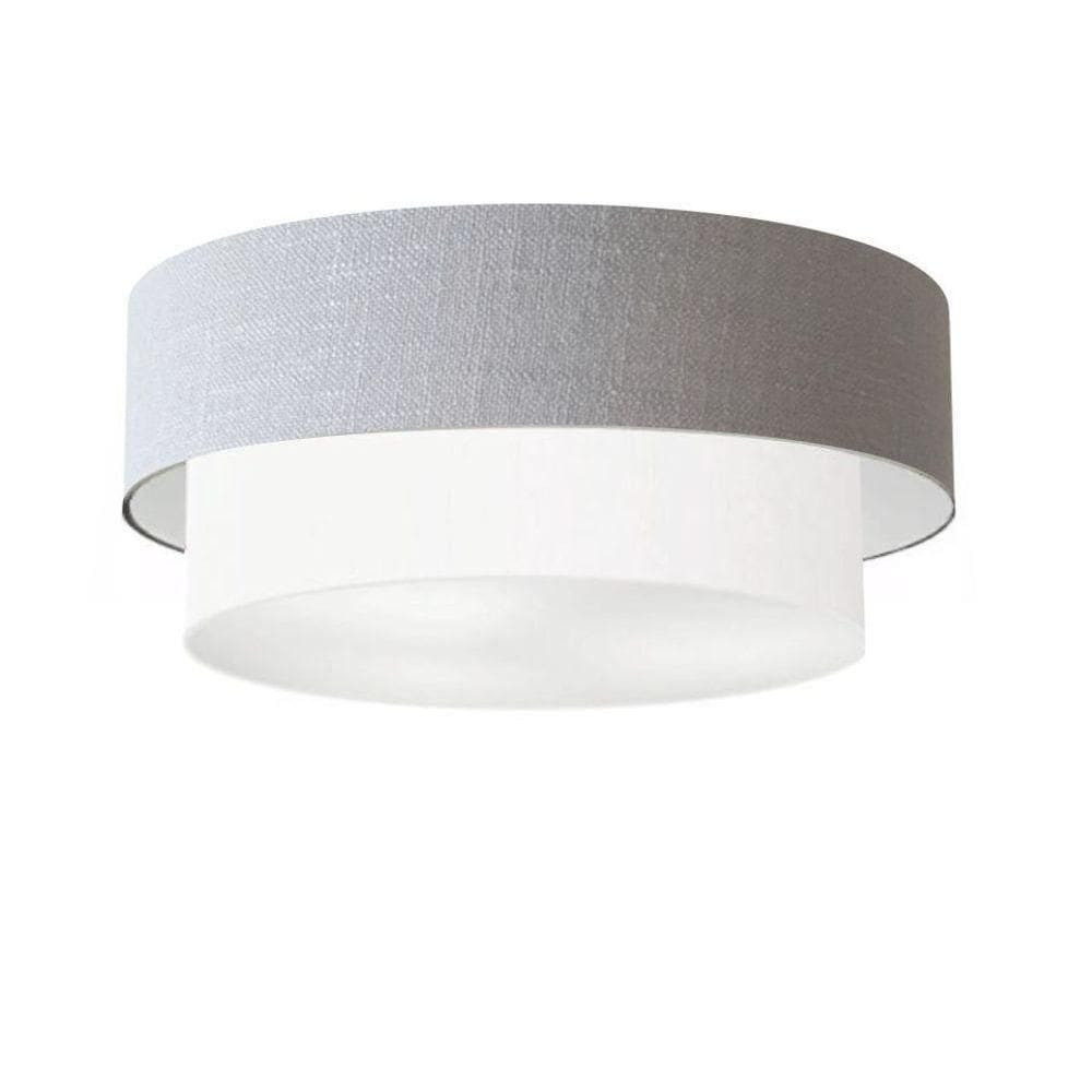 Plafon Duplo Cilíndrico Vivare Md-3064 Cúpula Em Tecido 70x60cm - Bivolt Rustico-cinza-branco 127/220v