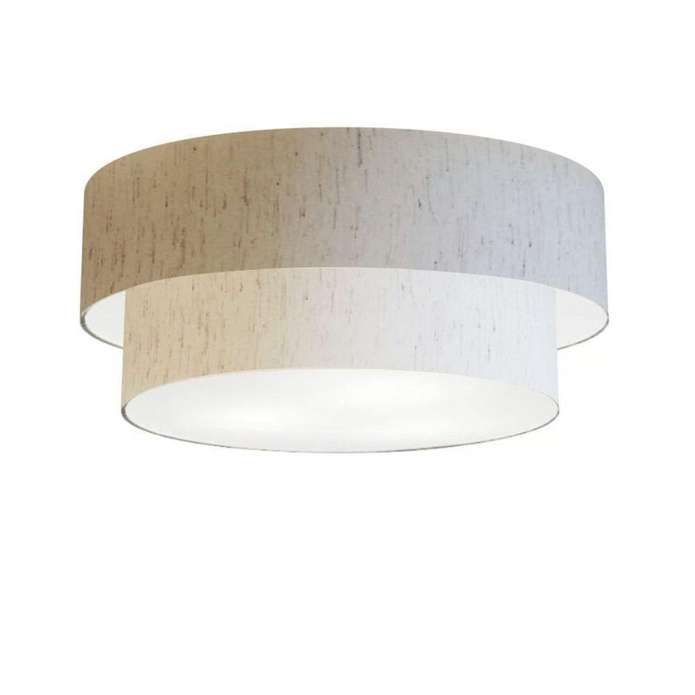 Plafon Duplo Cilíndrico Vivare Md-3063 Cúpula Em Tecido 55x50cm - Bivolt Linho Bege 127/220v