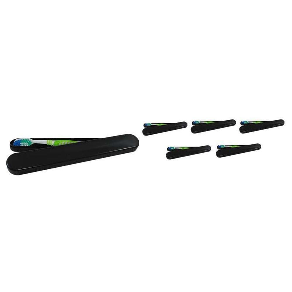 Kit 6 Porta Escova Dental Preto Plástico