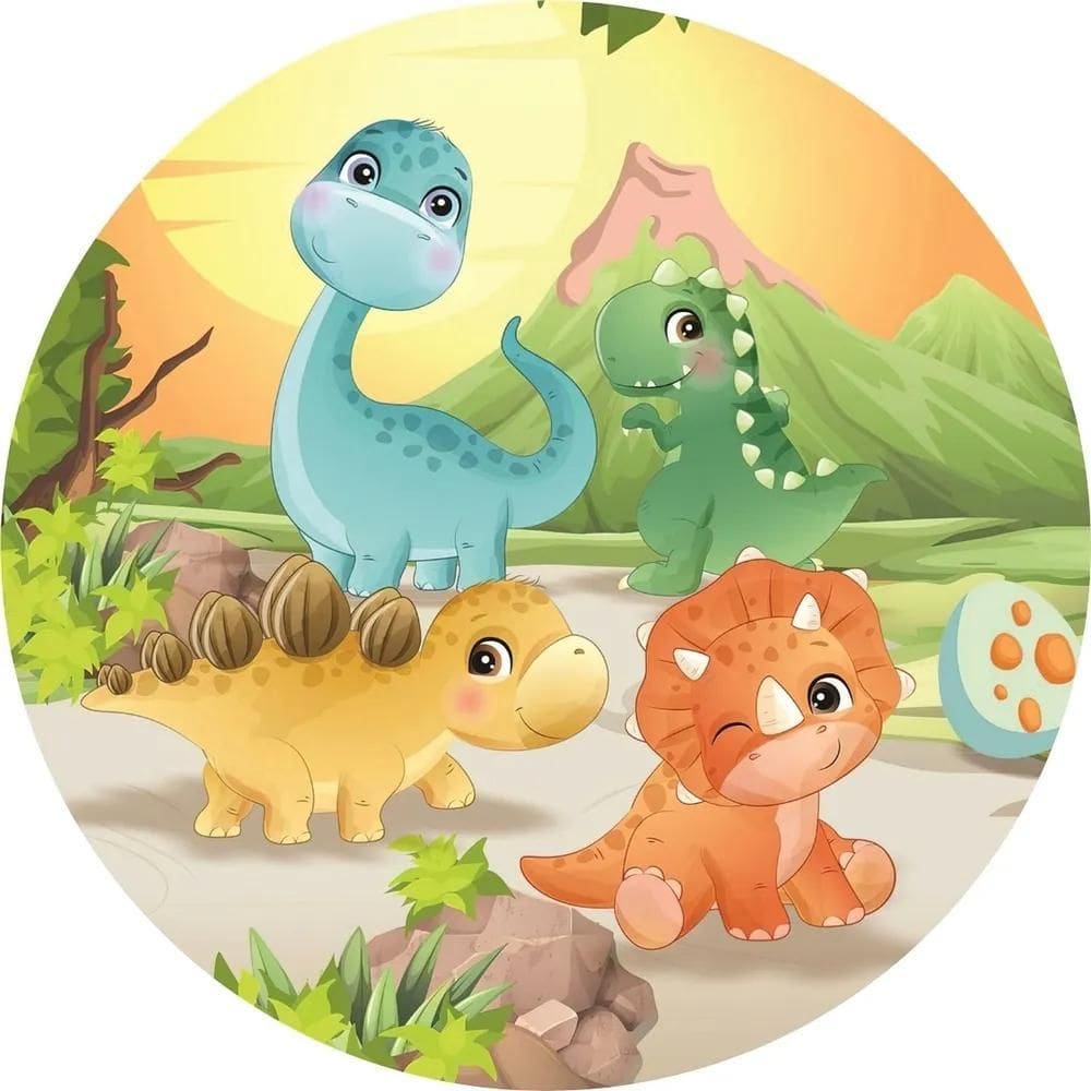 Painel Redondo Dinossauro Baby Sublimado Festa 150X150 Full