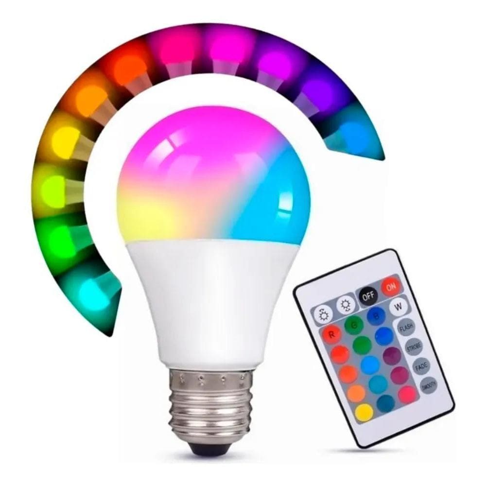 Lâmpada Muda Cor Controle Remoto Colorida Led Rgb 16 Cores