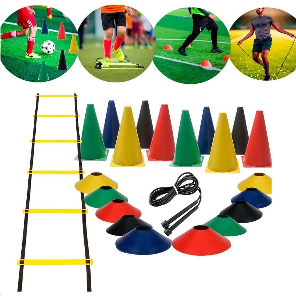 Kit Funcional Escada + Corda + 10 Pratos + 10 Cones Treino