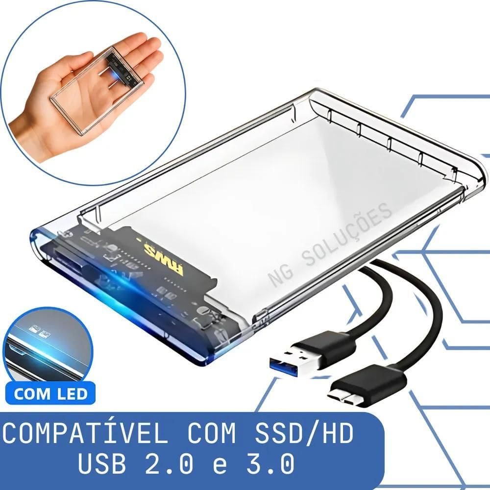 Case Hd Externo Gaveta Para Hd Ssd Sata 2,5 Usb 3.0 Transpar