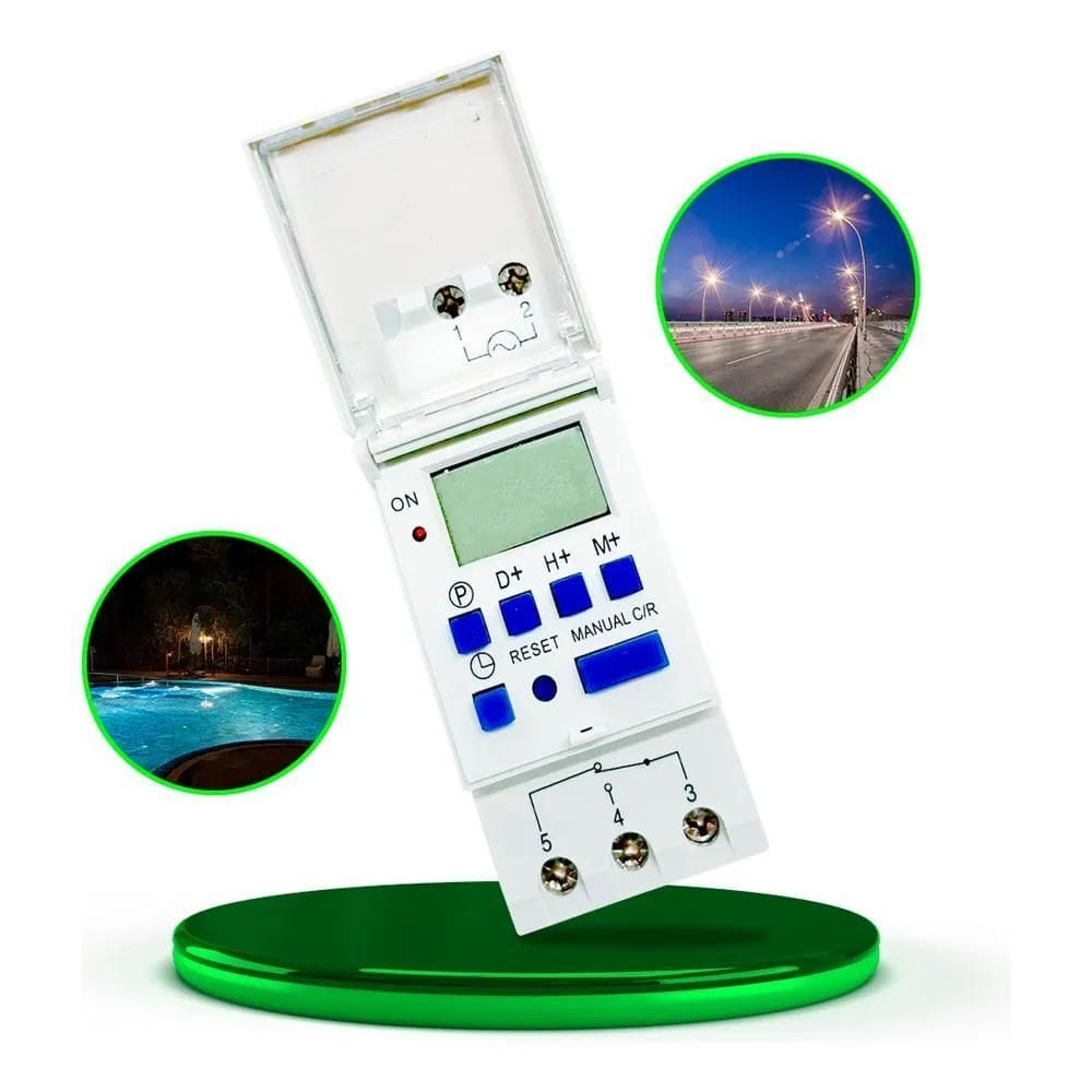 Temporizador Digital 16A 220V Trilho Din Piscina Iluminação