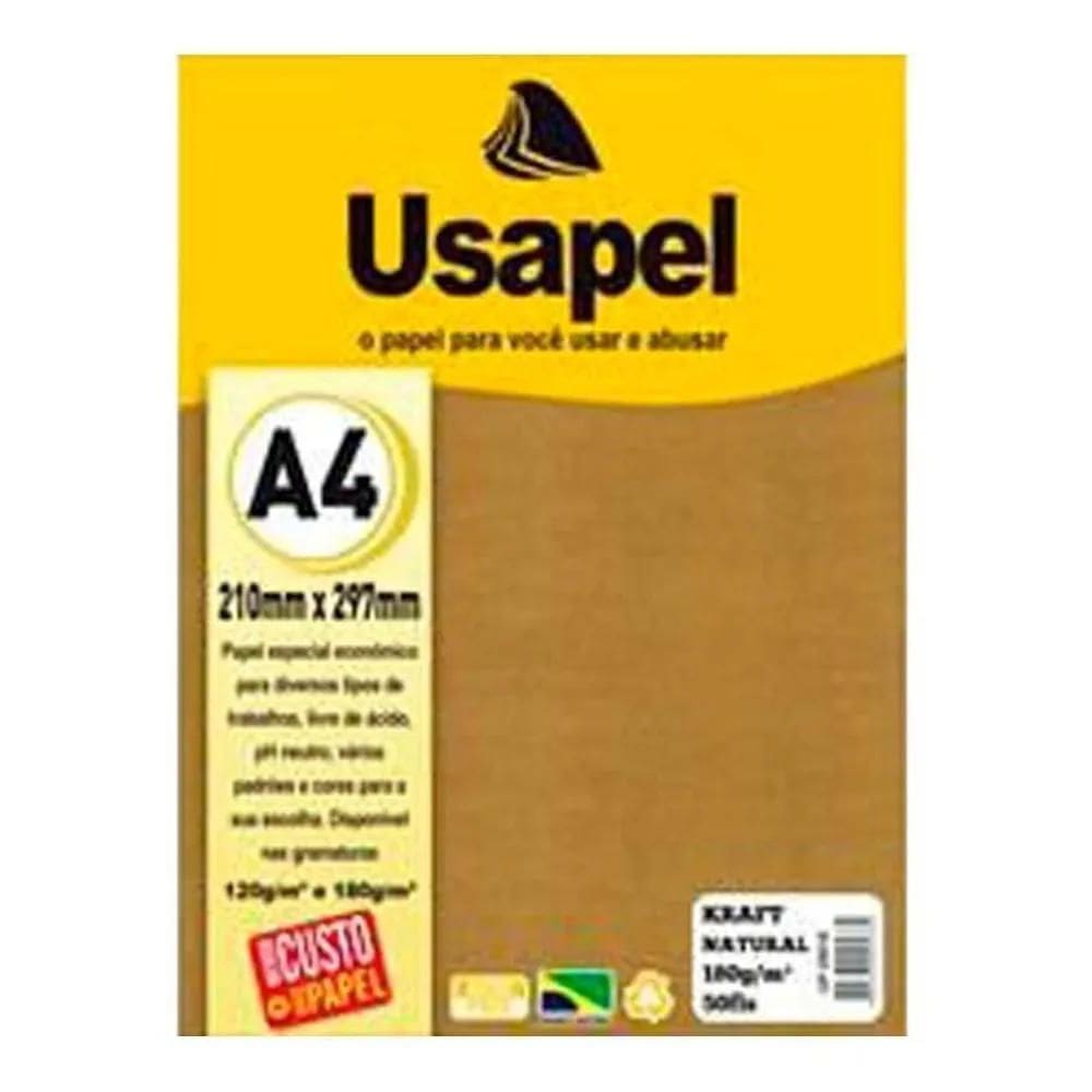 Papel Kraft Natural Usapel A4 180G Com 50 Fls