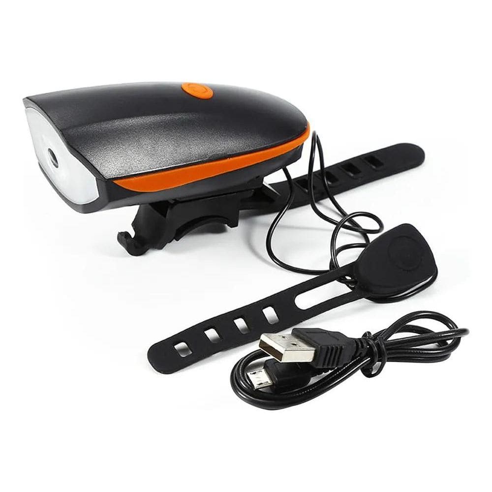 Lanterna Farol T-6 Com Buzina Bicicleta Recarregável Usb Cor