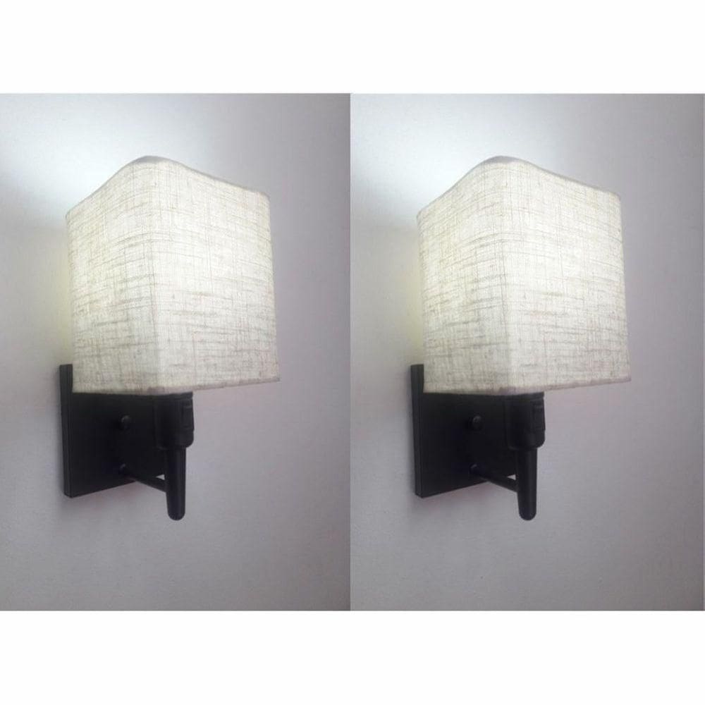 Kit-2 Arandela Quadrada Md-2019 Preto C- Inter Liga E Desl Cúpula Rustico Bege - Bivolt