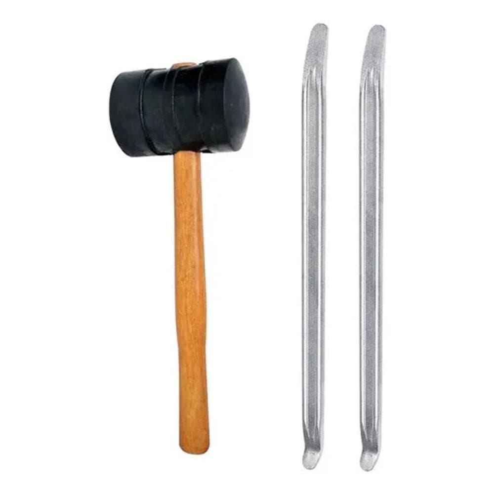 Kit Borracheiro Com 2 Espátula Chata 45Cm + Martelo Borracha