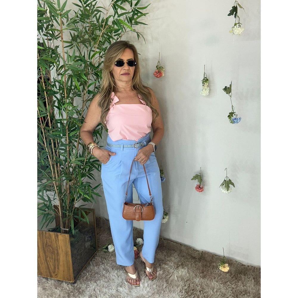 Calça Alfaiataria Com Cinto Cos Alto Modelagem Reta Crisconf