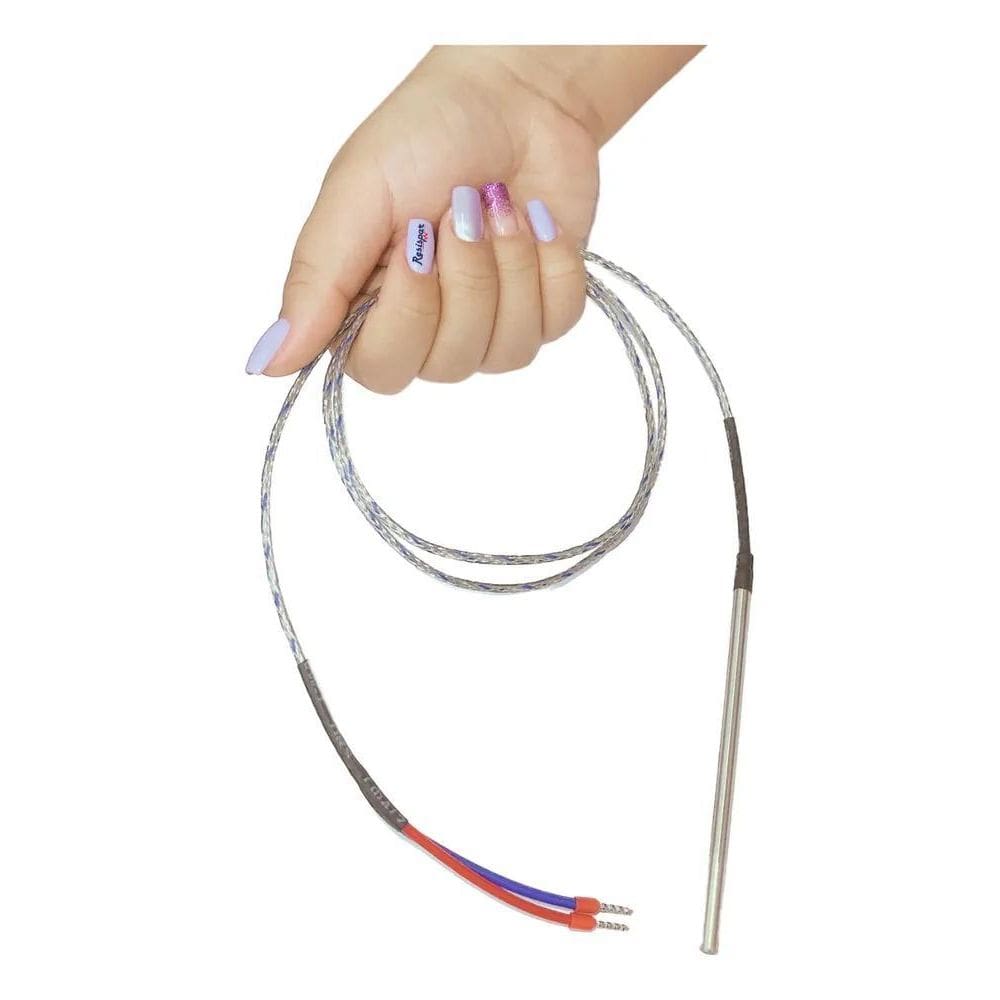 Termopar Tipo J Sensor 5Mm X 100Mm Cabo Malha 1 Mt