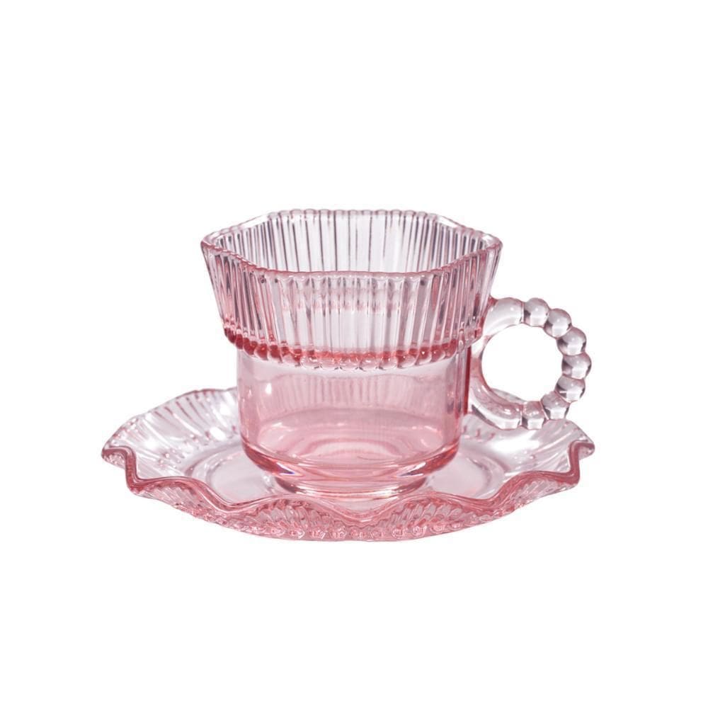 Jogo De Xícaras E Pires De Vidro Linx Rosa 210Ml 12 Peças