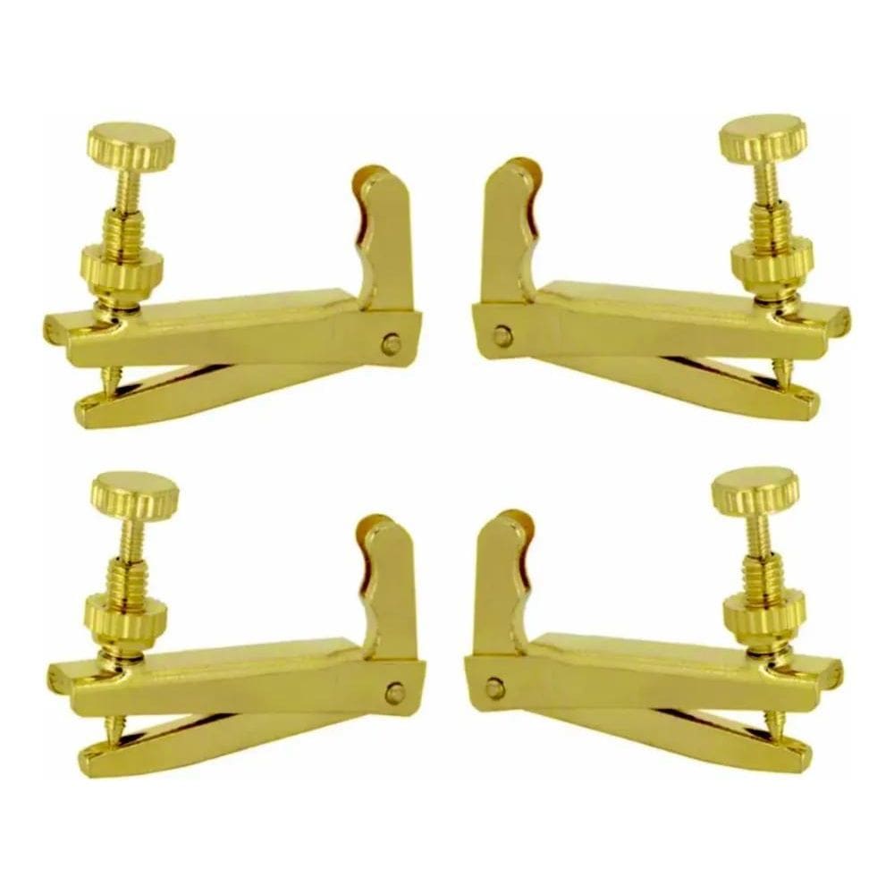 Micro Afinador Para Violino 3/4 E 4/4 Fixo Dourado Kit 4 Pçs