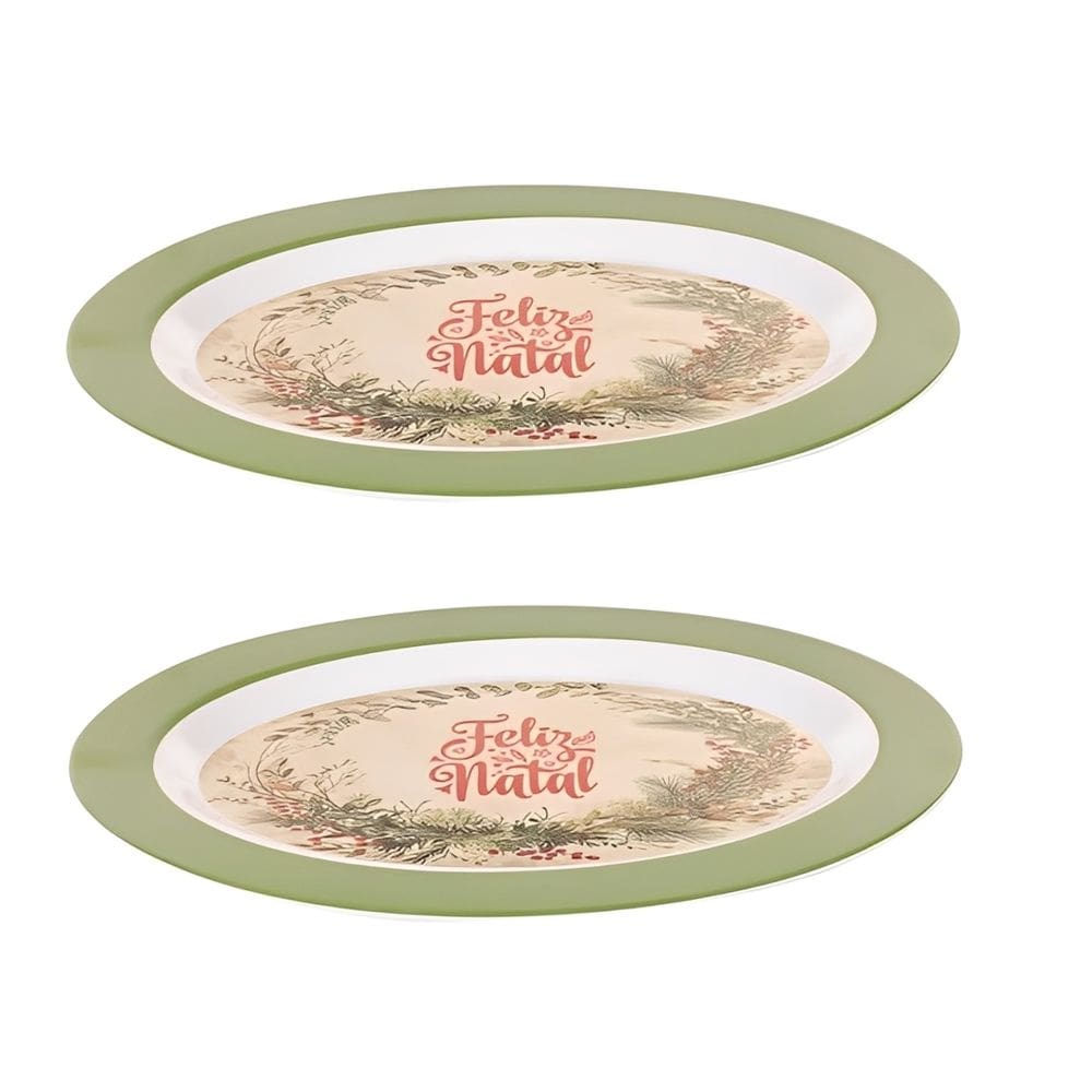 Conjunto 2 Travessas Prato Oval de Natal Em Melamina 35x25cm