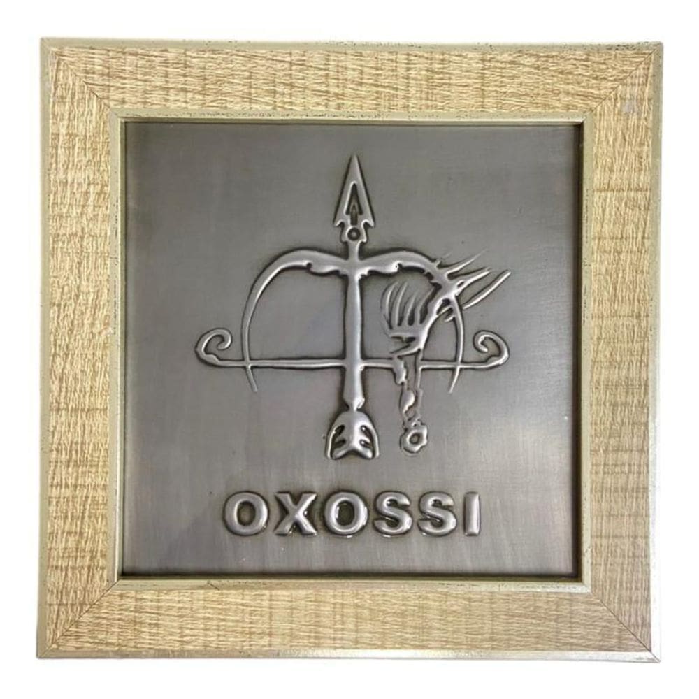 Quadro Orixá Oxossi Em Aço E Madeira Carvalho 16,5X16,5Cm
