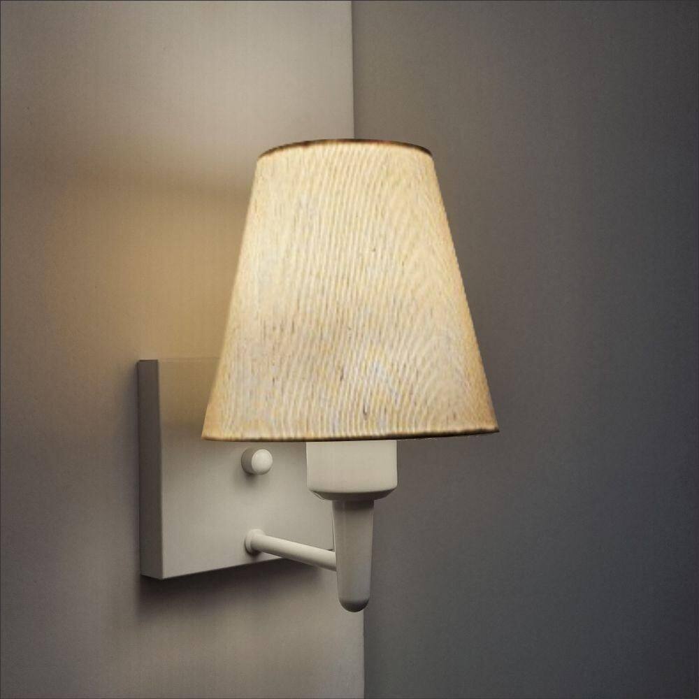 Arandela Quadrada Md-2034 Branco Cúpula Em Tecido Cone Linho Bege - Bivolt