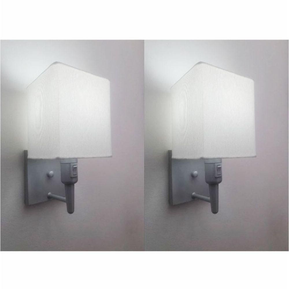 Kit-2 Arandela Quadrada Md-2019 Cinza C- Inter Liga E Desl Cúpula Em Tecido Branco - Bivolt