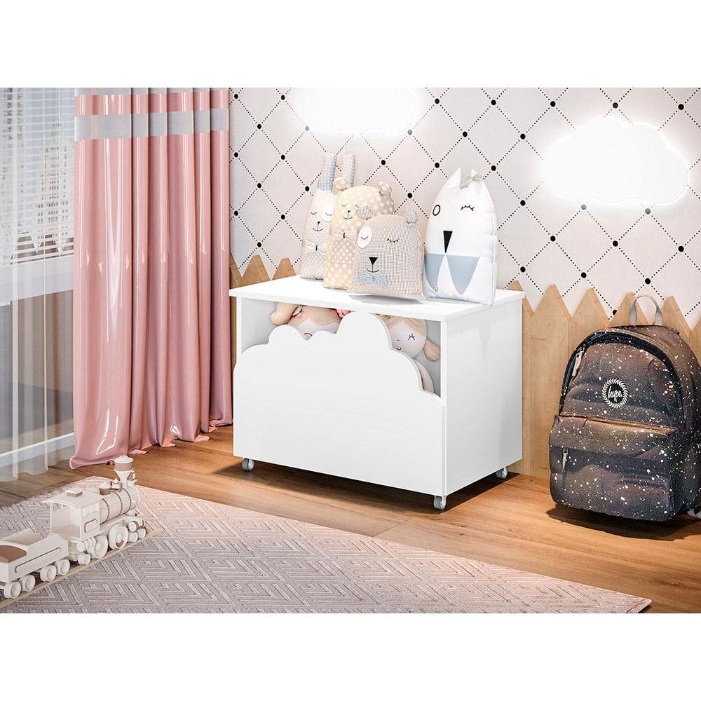 Baú de Brinquedos Nuvem Alegria Branco com 2 Luminárias - Divaloto