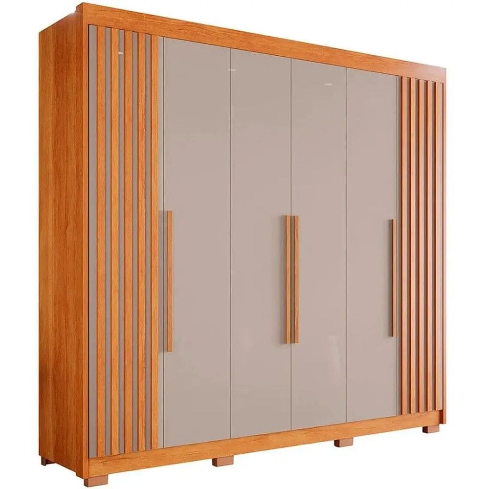 Guarda Roupa Granada Casal 6 Portas 6 Gavetas Ripado Salleto Cor Cinamomo Off White