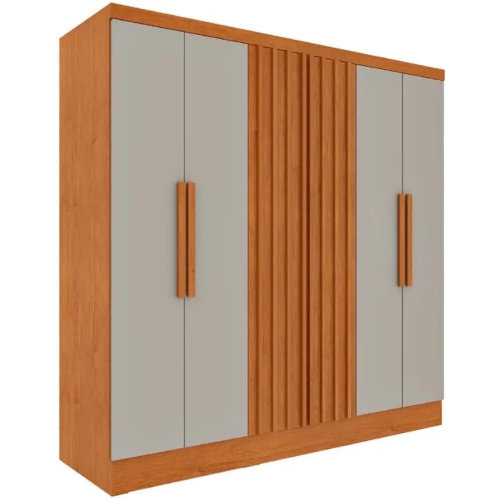 Guarda Roupa Itaperuna Casal Ripado 6 Portas 4 Gavetas Tcil Cor Cinamomo Off White