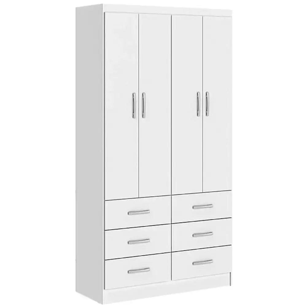 Guarda Roupa Napoles Solteiro 4 Portas 6 Gavetas San Marino Cor Branco