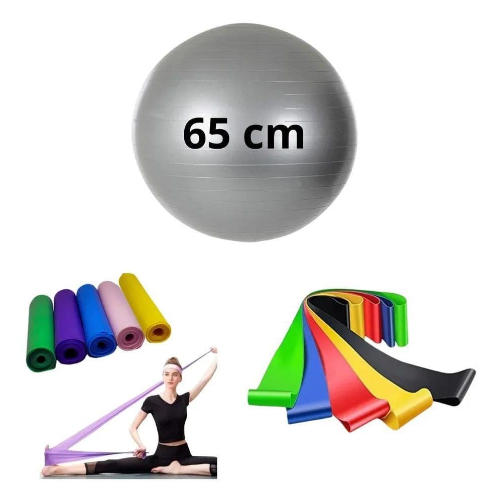 Bola Suiça Pilates Fisio 65Cm + Faixa Elastica + 5 Mini Band