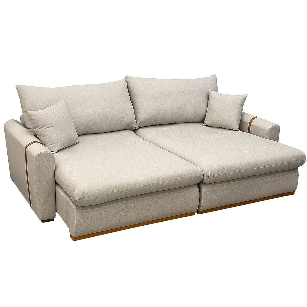 Sofá Cama Cristal 4 Lugares Retrátil Tecido Linho 230cm Zarat Cor Bege