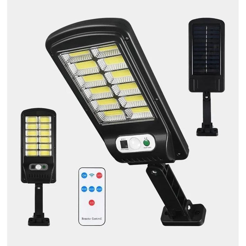 3X Luminária Refletor Solar Led Parede Sensor Jardim Cor Pre