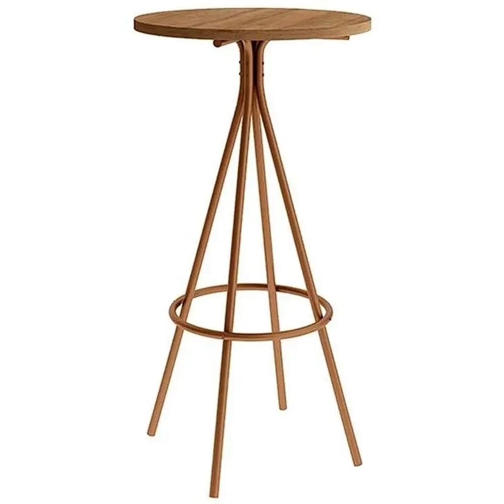 Mesa Bistro 1575 Redonda em Aço com Tampo Madeirado Carraro Cor Rose Cobre Freijo