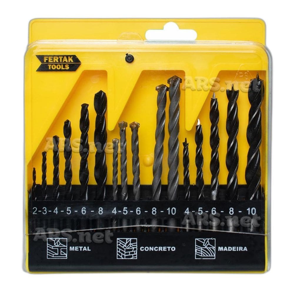 Kit Jogo De Brocas Madeira Concreto Metal 16 Peças