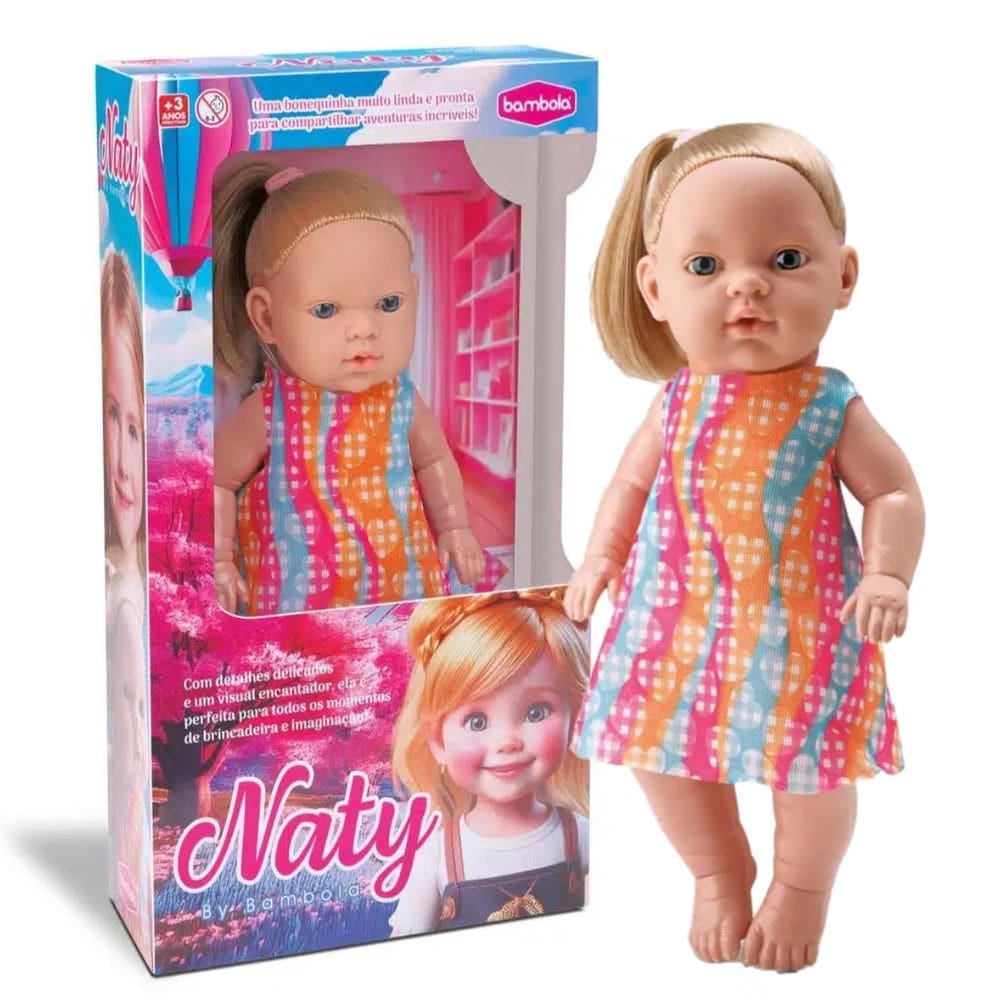 Boneca Baby Menina Bebe 34cm Infantil Naty Loira Com Vestido