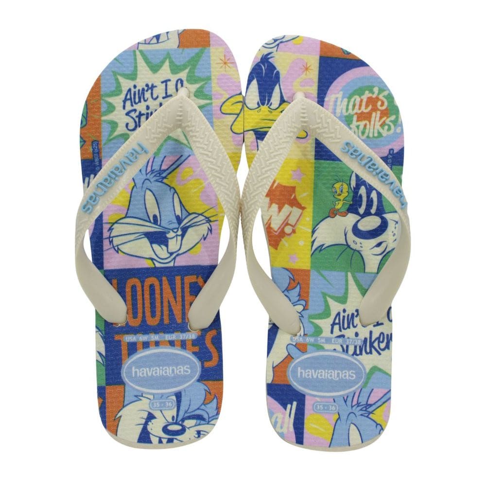 Chinelo Havaianas Top Warner Classics Bege Palha