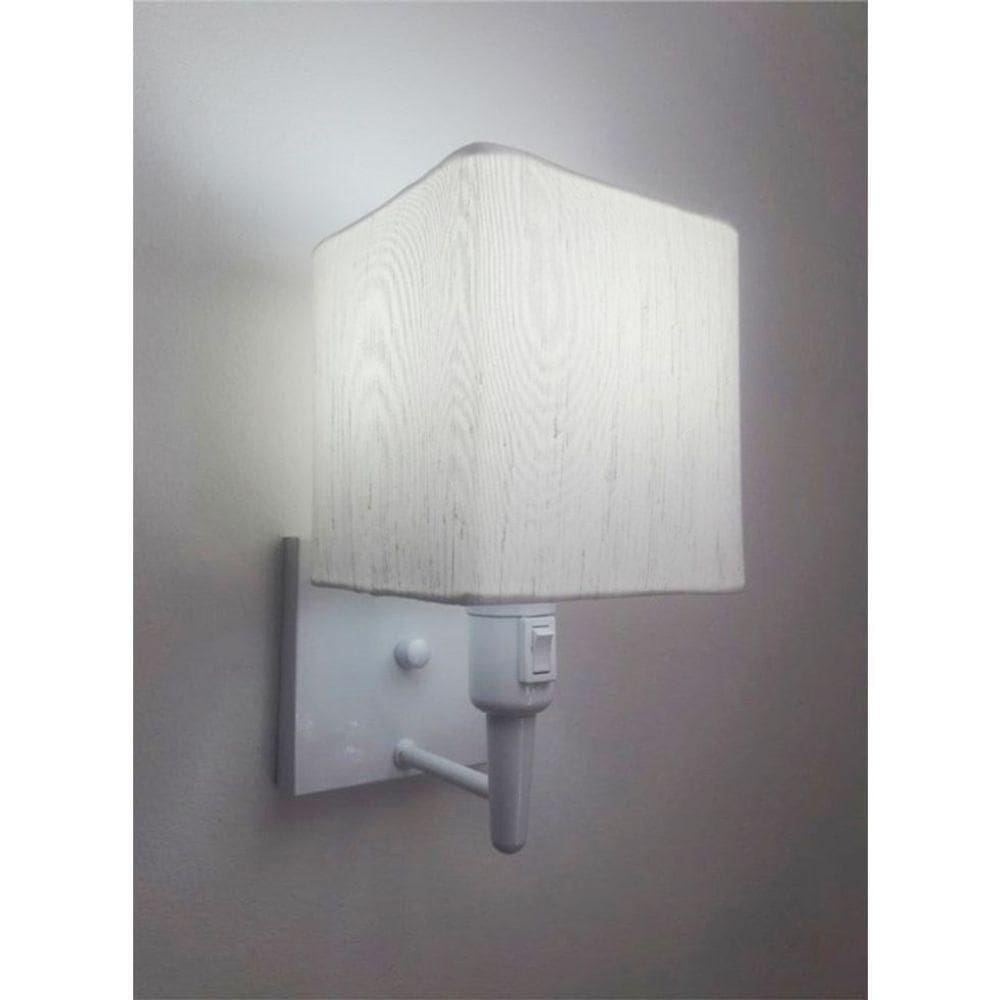 Arandela Quadrada Vivare Md-2019 Base Branco Com Interruptor Cúpula Em Tecido - Bivolt Branco-linho-bege 127-220v