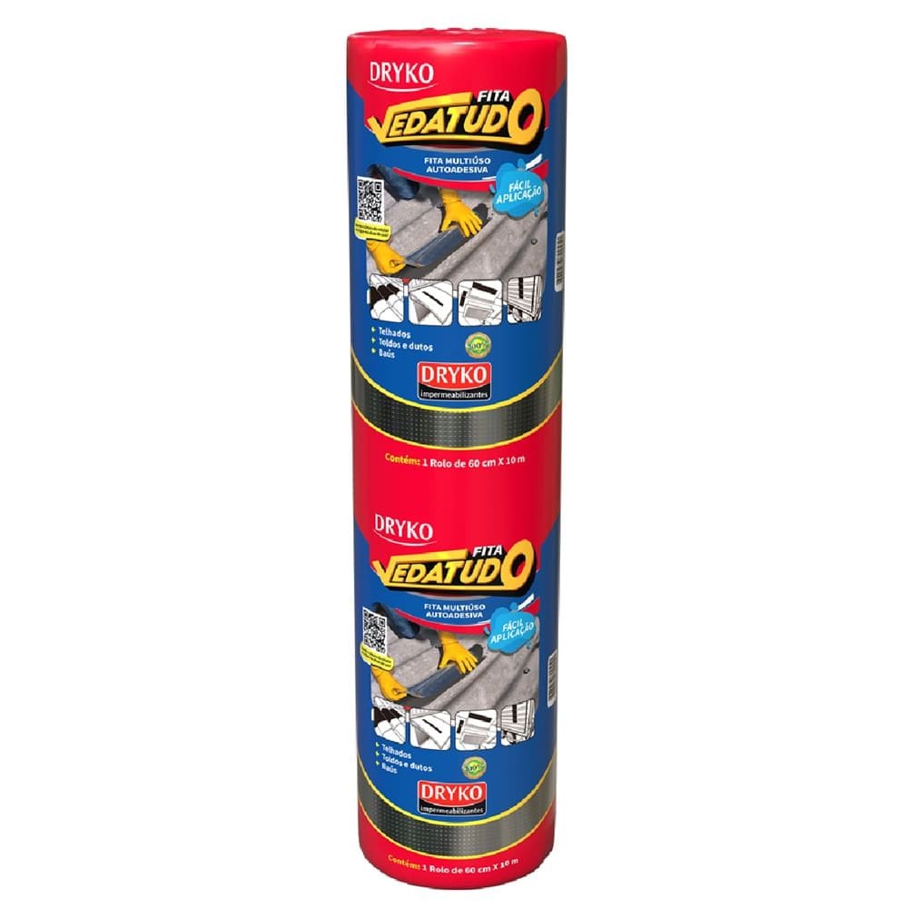 Fita de Manta Asfáltica AutoAdesiva Aluminizada 60cm x 10 Metros Drykofita - FVD60 - DRYKO