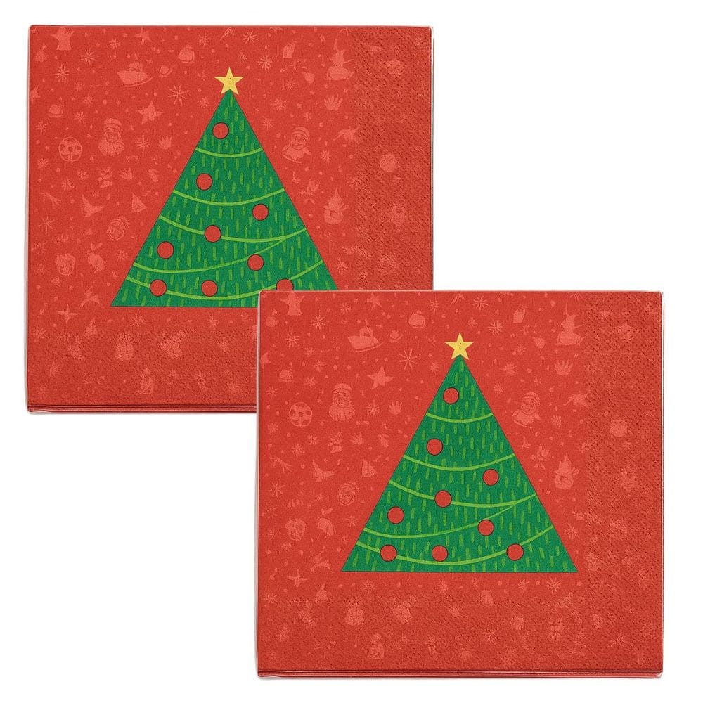 Kit Guardanapo Natal Estampado Vermelho Pinheiro Verde 25x25cm Folha Dupla Prime 40 Unidades