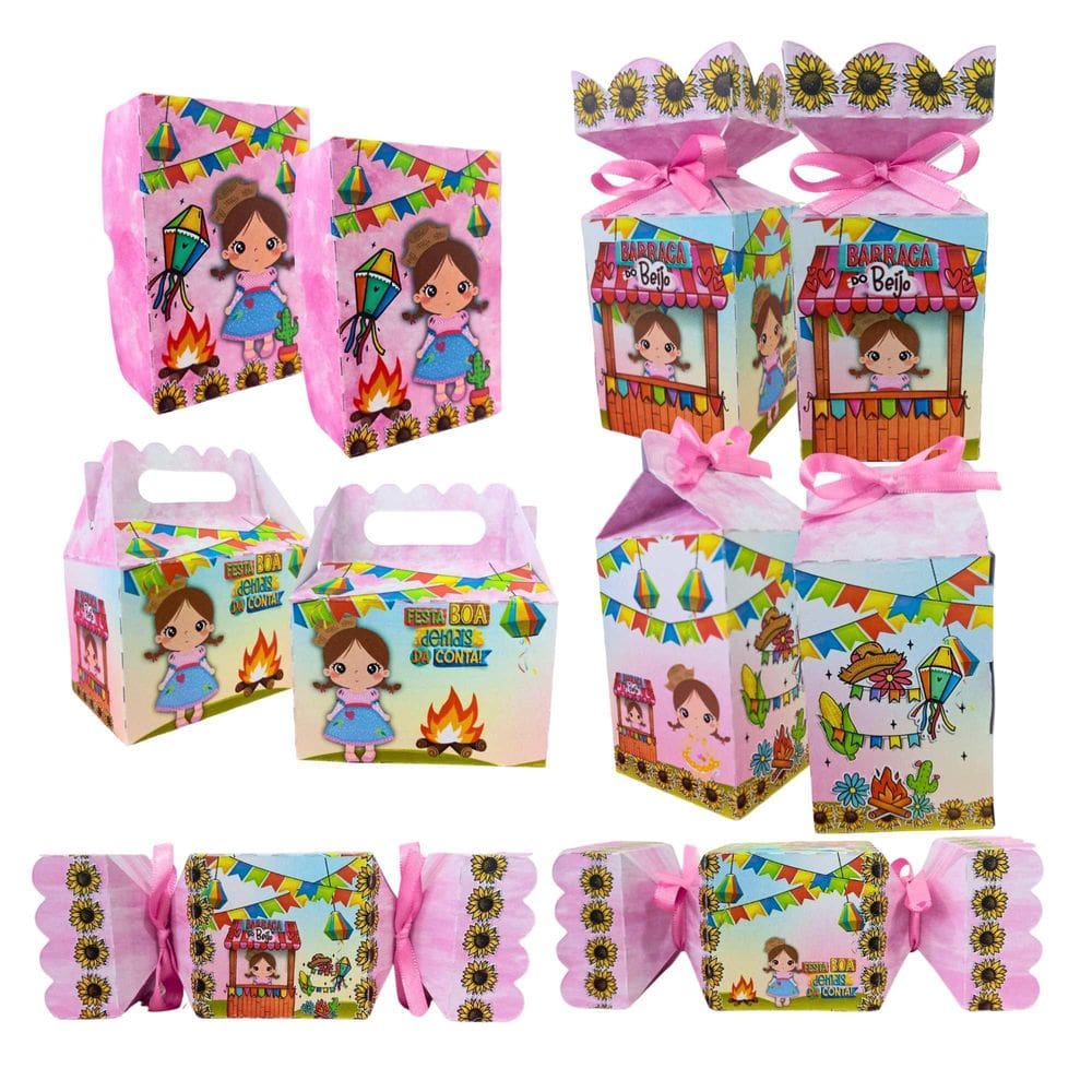 50 Caixinhas Lembrancinhas Junina Rosa Arraiá Rosa São João