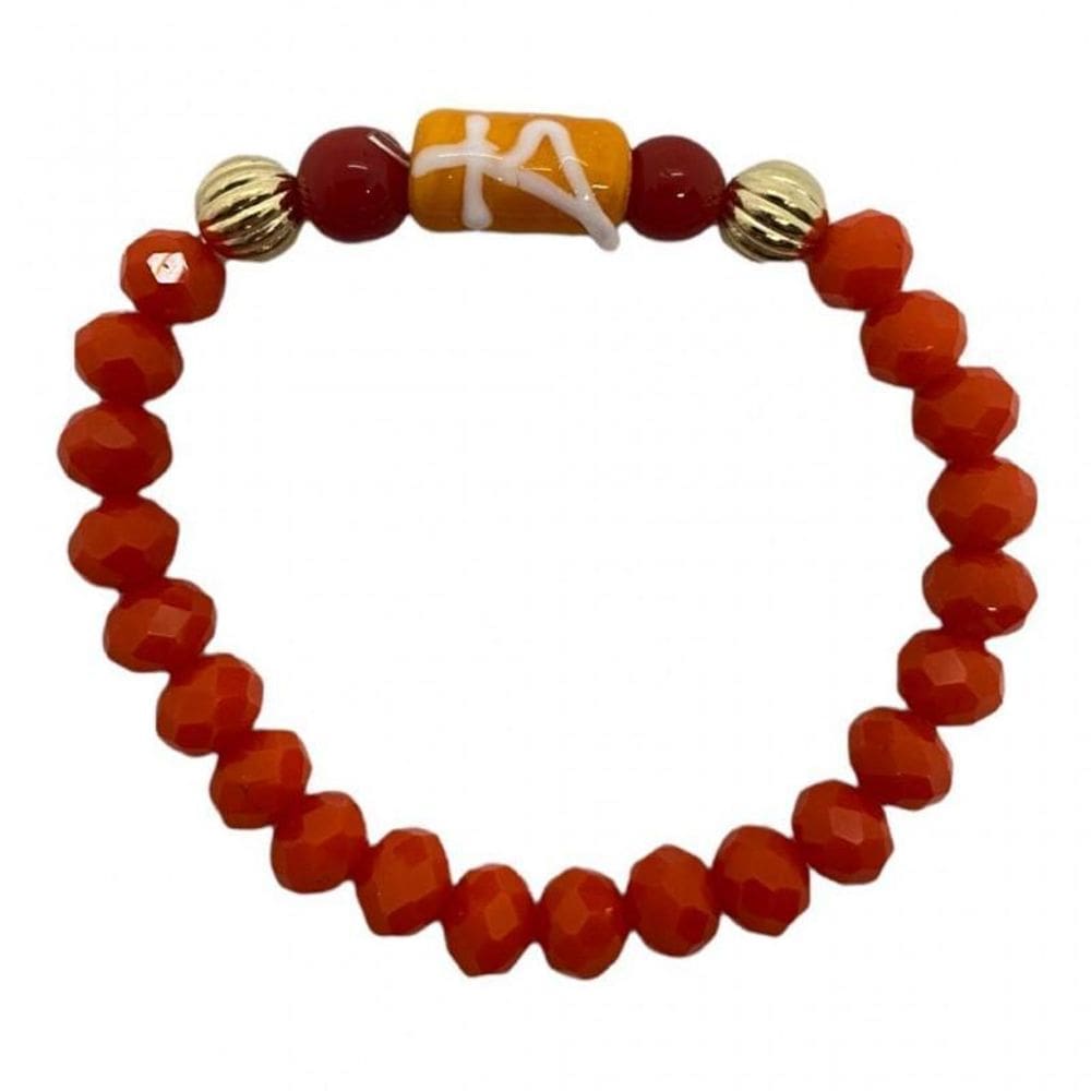 Pulseira Egunitá Firma Laranja E Vermelha Cristal E Silicone