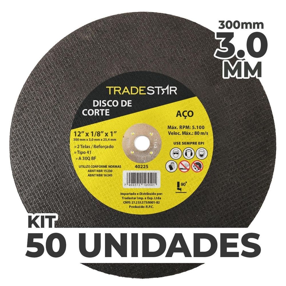Kit Com 50 Disco De Corte Metal 12 300X3,0 Mm Furo 25,04 Mm