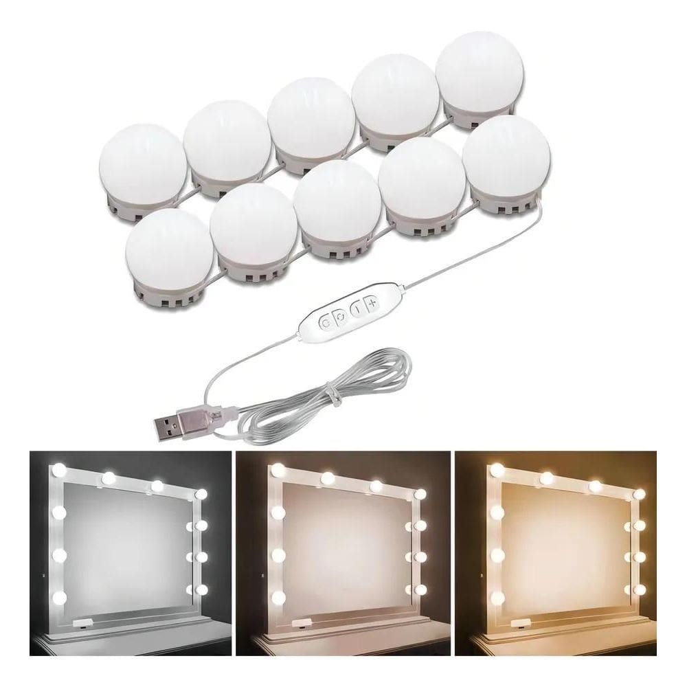 5X Luz De Espelho Com Led Camarim Maquiagem 10 Lampadas 3 Co