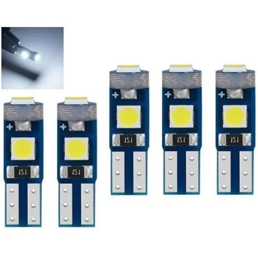 5X Kit 5 Lâmpada Led T5 Pinguinho Esmagadinha Branco 5W 12V