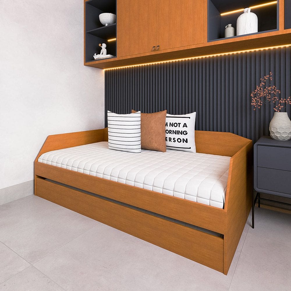 Sofá Cama Solteiro Duo com Cama Auxiliar em Mdf Reforçado 15mm Nature